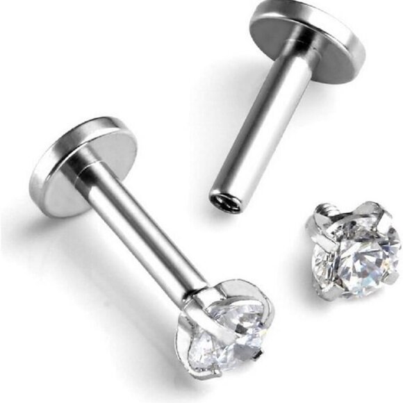 Set of 3 Pairs Tiny CZ Labret and Cartilage Piercing Studs in Surgical Steel, 2m - Picture 3 of 5